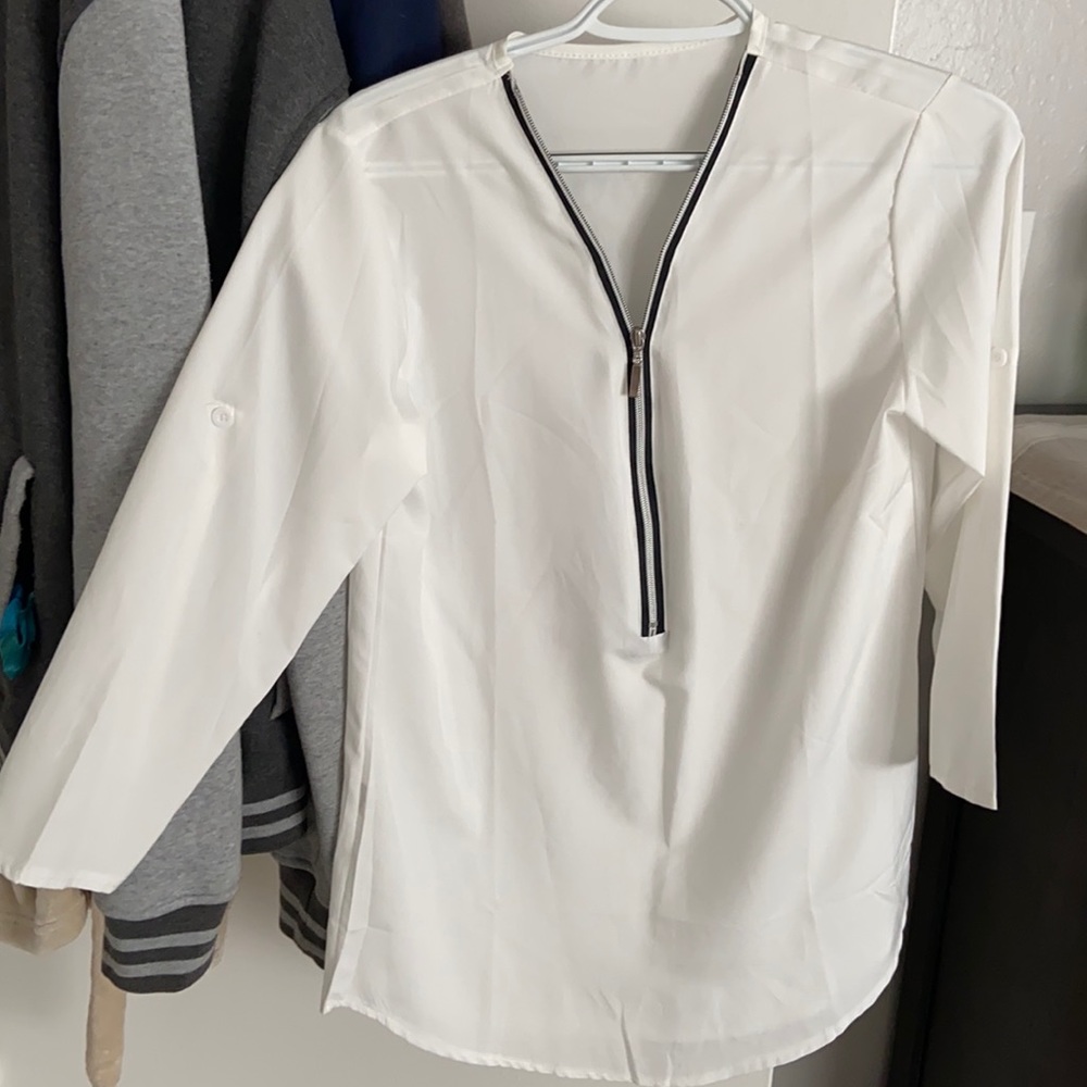 White front zipper blouse